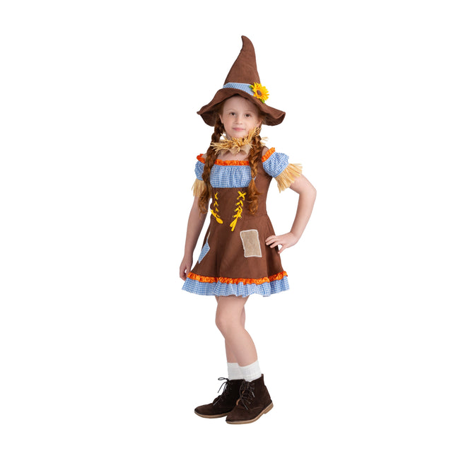 Kids Scarecrow Dress with Patch Details, Ruffles and Rustic Style