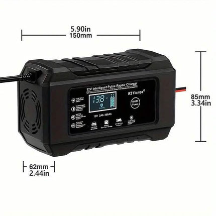 12V Intelligent Pulse Repair Smart Battery Charger with LCD Display