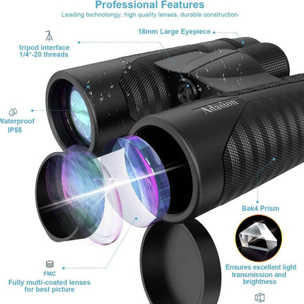 12x42 HD Binoculars for Adults with Universal Phone Adapter