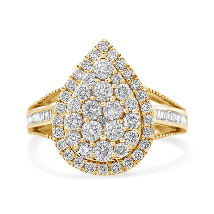 10K Yellow Gold Plated .925 Sterling Silver 1 1/2 Cttw Round-Cut Diamond Cocktail Ring (I-J Color, I1-I2 Clarity) - Size 7