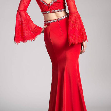 Cinderella Divine 13114 Two Piece Gown Cold Shoulder Trumpet Sleeves
