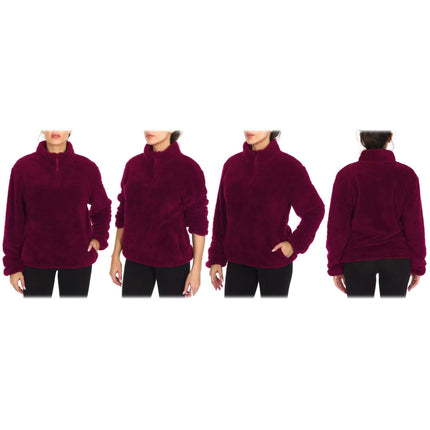 1/4 Zip Collared Sherpa In and Out Lined Pull Over with 2 Pockets