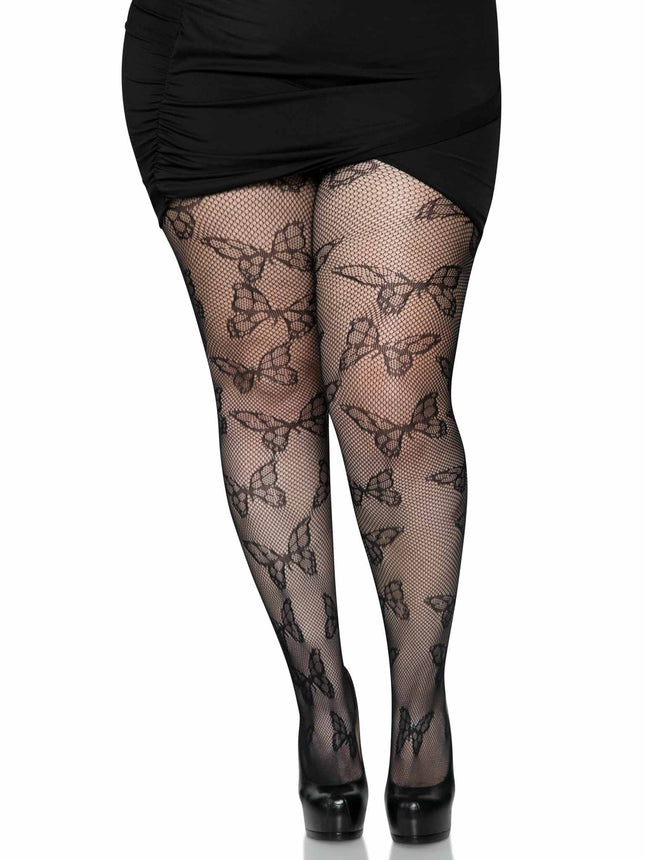 Plus Size Butterfly Net Tights - Black - 1X-2X