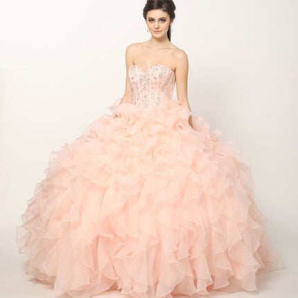 Juliet 1418 Cinderella Ball Gown Organza Ruffle Skirt Beaded Corset Bodice