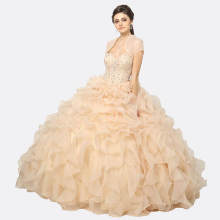 Juliet 1418 Cinderella Ball Gown Organza Ruffle Skirt Beaded Corset Bodice