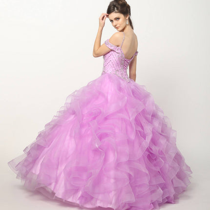 Juliet 1421 Cinderella Ball Gown Ruffled Tulle Cold Shoulder Embroidered Bodice