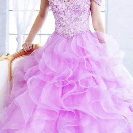Juliet 1421 Cinderella Ball Gown Ruffled Tulle Cold Shoulder Embroidered Bodice