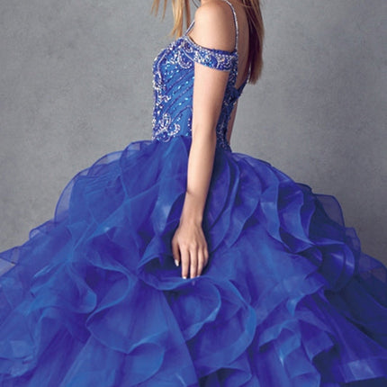 Juliet 1421 Cinderella Ball Gown Ruffled Tulle Cold Shoulder Embroidered Bodice