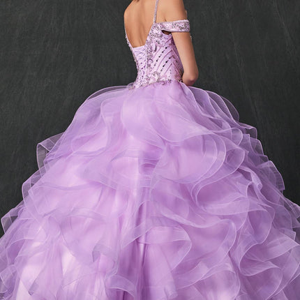 Juliet 1421 Cinderella Ball Gown Ruffled Tulle Cold Shoulder Embroidered Bodice