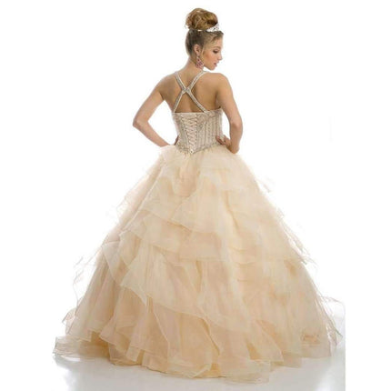 Juliet 1423 A-Line Princess Ball Gown Ruffled Tiered Tulle with Jacket