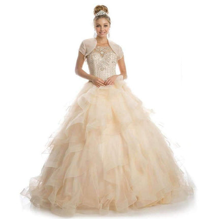 Juliet 1423 A-Line Princess Ball Gown Ruffled Tiered Tulle with Jacket