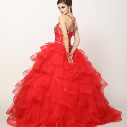 Juliet 1423 A-Line Princess Ball Gown Ruffled Tiered Tulle with Jacket