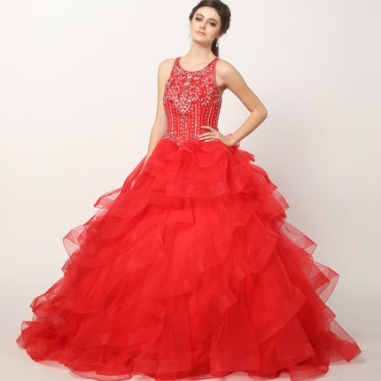 Juliet 1423 A-Line Princess Ball Gown Ruffled Tiered Tulle with Jacket