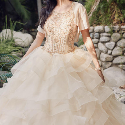 Juliet 1423 A-Line Princess Ball Gown Ruffled Tiered Tulle with Jacket