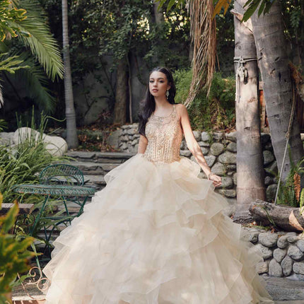 Juliet 1423 A-Line Princess Ball Gown Ruffled Tiered Tulle with Jacket