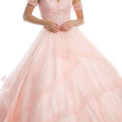 Juliet 1424 Quinceanera Ball Gown Tulle Skirt Arm Bands Beaded Bodice