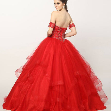 Juliet 1424 Quinceanera Ball Gown Tulle Skirt Arm Bands Beaded Bodice
