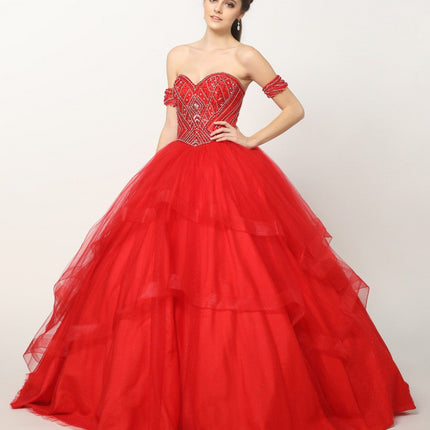 Juliet 1424 Quinceanera Ball Gown Tulle Skirt Arm Bands Beaded Bodice