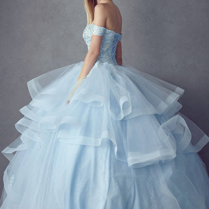 Juliet 1432 Dress Quinceanera Ball Gown Metallic Embroidery Glitter Tulle