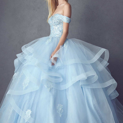 Juliet 1432 Dress Quinceanera Ball Gown Metallic Embroidery Glitter Tulle