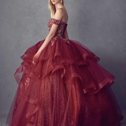Juliet 1432 Dress Quinceanera Ball Gown Metallic Embroidery Glitter Tulle