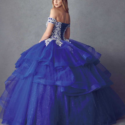Juliet 1432 Dress Quinceanera Ball Gown Metallic Embroidery Glitter Tulle