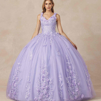Juliet 1437 Floral Applique Quinceanera Ball Gown With 3D Flowers