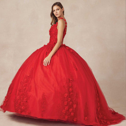Juliet 1437 Floral Applique Quinceanera Ball Gown With 3D Flowers