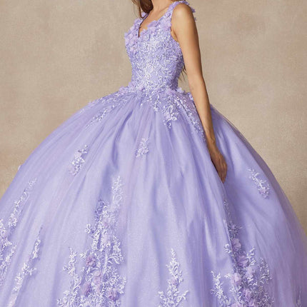 Juliet 1437 Floral Applique Quinceanera Ball Gown With 3D Flowers