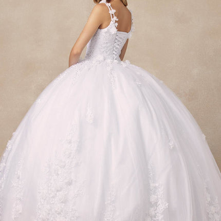 Juliet 1437 Floral Applique Quinceanera Ball Gown With 3D Flowers