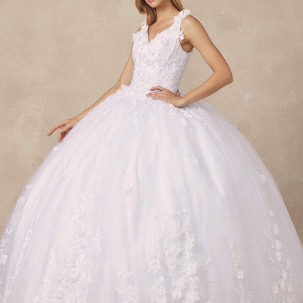 Juliet 1437 Floral Applique Quinceanera Ball Gown With 3D Flowers