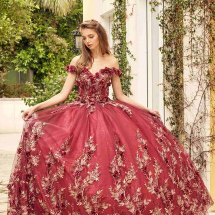 Juliet 1447 Long 3D Floral Appliques Off Shoulder Poofy Ball Gown