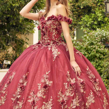 Juliet 1447 Long 3D Floral Appliques Off Shoulder Poofy Ball Gown