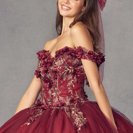 Juliet 1447 Long 3D Floral Appliques Off Shoulder Poofy Ball Gown
