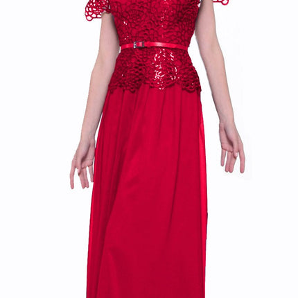 CLEARANCE - Cinderella Divine 1489 A-Line Lace Bodice Gown Short Sleeve (Size 2XL)