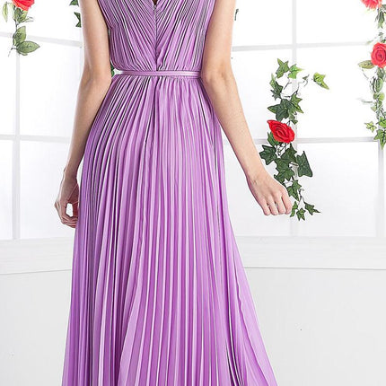 Cinderella Divine 1499 Long Chiffon Pleated Sleeveless Dress With Belt