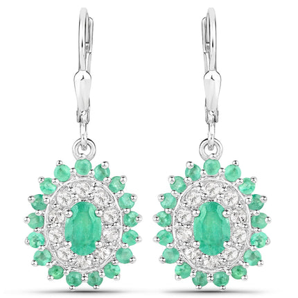 6.53 Carat Genuine Zambian Emerald and White Topaz .925 Sterling Silver 3 Piece Jewelry Set (Ring, Earrings, and Pendant w/ Chain)