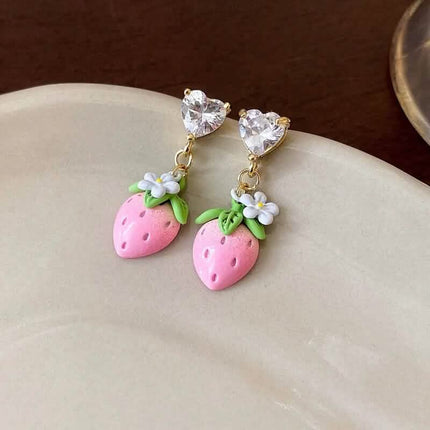 14K-Gold Cute Strawberry Hanging Earring