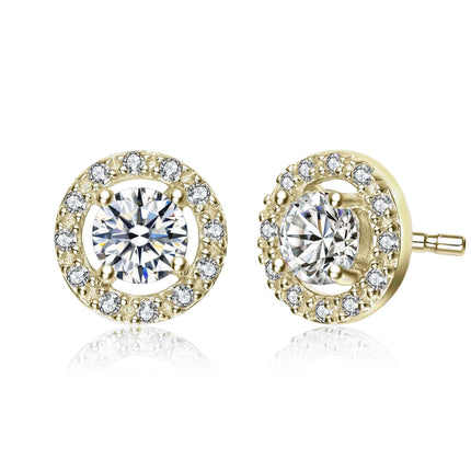 14K Gold Plated Halo CZ Stud Earring