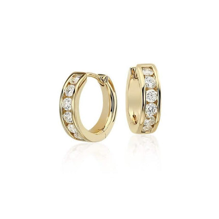 14K Solid Real Yellow Gold Round Huggies Hoops Earrings Channel Setting