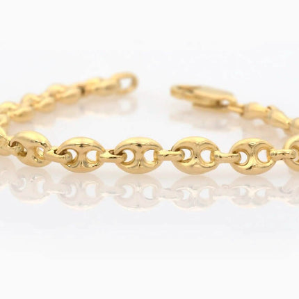 14K Solid Yellow Gold 3mm Puff Mariner Link Necklace Bracelet with Lobster Clasp