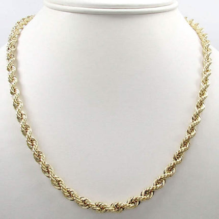 14K Solid Yellow Gold 4MM Rope Chain Thick Necklace Bracelet for Men and Women