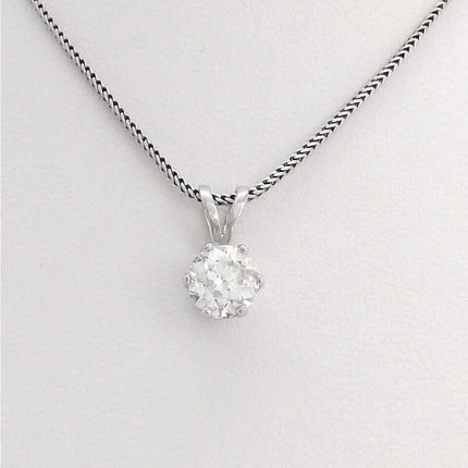 14K White Gold 1Ct Round European Cut Solitaire Diamond Pendant Necklace