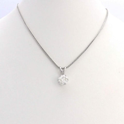 14K White Gold 1Ct Round European Cut Solitaire Diamond Pendant Necklace