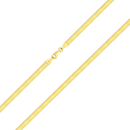 14K Yellow Gold Solid Womens 4mm High Polish Silk Herringbone Chain Necklace