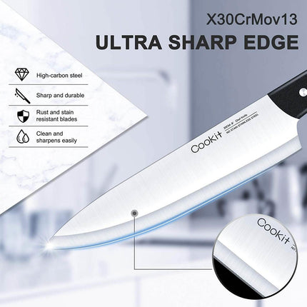 15-Pieces Set: Cookit Germany Stainless Steel Knife Block Set and Serrated Steak Knives