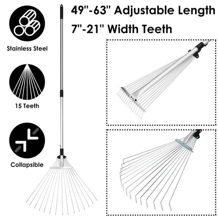 15-Teeth Expanding Stainless Steel Rake