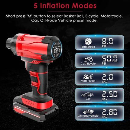 150 PSI 12V Portable Cordless Tire Pump 6000mAh Rechargeable with LED Light