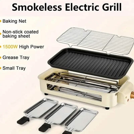 1500W Smokeless Electric Indoor Grill with Removable Non-Stick Plate