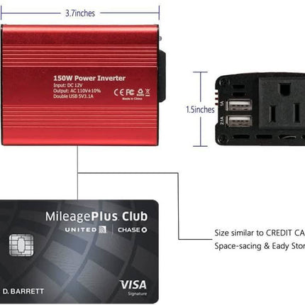 150W Car Power Inverter 12V DC to 110V AC Converter with 3.1A Dual USB Car Charger